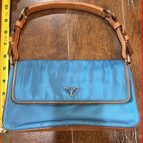 PRADA MINI NYLON & LEATHER BLUE PURSE - Picture 15 of 15